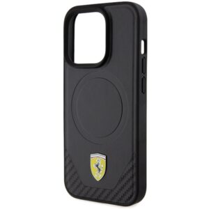 Ferrari FEHMP15LPTEK Apple iPhone 15 Pro 6.1" juodos spalvos kietas dėklas Carbon Metal Logo MagSafe - Image 6
