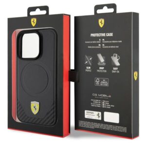 Ferrari FEHMP15LPTEK Apple iPhone 15 Pro 6.1" juodos spalvos kietas dėklas Carbon Metal Logo MagSafe - Image 8