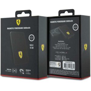 Ferrari Powerbank FEPB5MNCAK 15W 5000mAh juodos spalvos Metal Logo MagSafe - Image 5