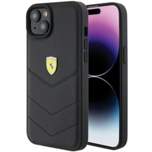 Ferrari FEHCP15MRDUK Apple iPhone 15 Plus / 14 Plus 6.7" juodos spalvos kietas dėklas Quilted Metal Logo