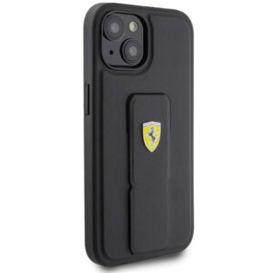 Ferrari FEHCP15SGSPSIK Apple iPhone 15 / 14 /13 6.1" juodos spalvos kietas dėklas Grip Stand Metal Logo - Image 4