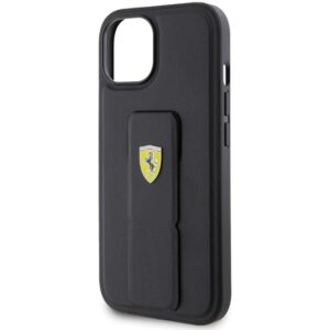 Ferrari FEHCP15SGSPSIK Apple iPhone 15 / 14 /13 6.1" juodos spalvos kietas dėklas Grip Stand Metal Logo - Image 6