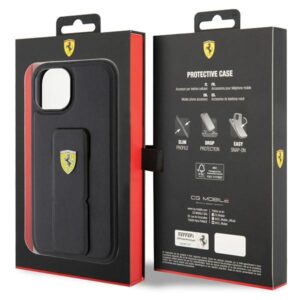 Ferrari FEHCP15SGSPSIK Apple iPhone 15 / 14 /13 6.1" juodos spalvos kietas dėklas Grip Stand Metal Logo - Image 8