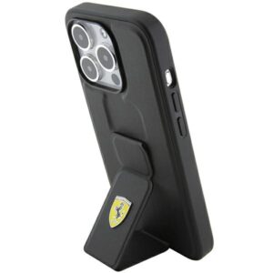 Ferrari FEHCP15LGSPSIK Apple iPhone 15 Pro6.1" juodos spalvos kietas dėklas Grip Stand Metal Logo - Image 2
