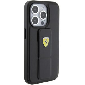 Ferrari FEHCP15LGSPSIK Apple iPhone 15 Pro6.1" juodos spalvos kietas dėklas Grip Stand Metal Logo - Image 5