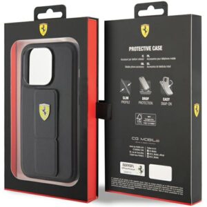 Ferrari FEHCP15LGSPSIK Apple iPhone 15 Pro6.1" juodos spalvos kietas dėklas Grip Stand Metal Logo - Image 9