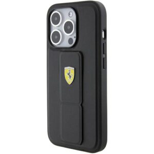 Ferrari FEHCP15XGSPSIK Apple iPhone 15 Pro Max 6.7" juodos spalvos kietas dėklas Grip Stand Metal Logo - Image 3