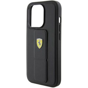 Ferrari FEHCP15XGSPSIK Apple iPhone 15 Pro Max 6.7" juodos spalvos kietas dėklas Grip Stand Metal Logo - Image 7