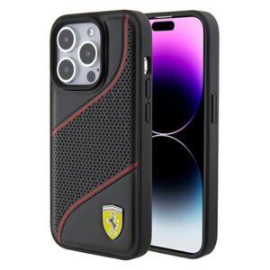 Ferrari FEHCP15LPWAK Apple iPhone 15 Pro 6.1" juodos spalvos kietas dėklas Perforated Waves Metal Logo