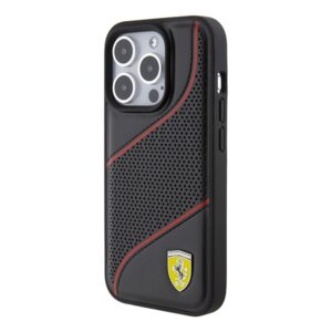 Ferrari FEHCP15LPWAK Apple iPhone 15 Pro 6.1" juodos spalvos kietas dėklas Perforated Waves Metal Logo - Image 2