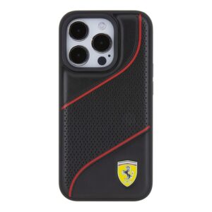 Ferrari FEHCP15LPWAK Apple iPhone 15 Pro 6.1" juodos spalvos kietas dėklas Perforated Waves Metal Logo - Image 3