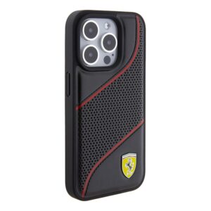 Ferrari FEHCP15LPWAK Apple iPhone 15 Pro 6.1" juodos spalvos kietas dėklas Perforated Waves Metal Logo - Image 4