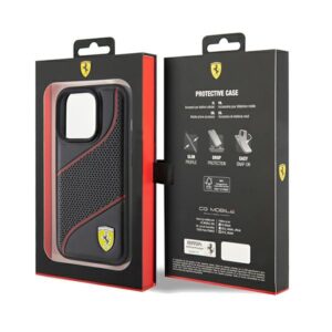Ferrari FEHCP15LPWAK Apple iPhone 15 Pro 6.1" juodos spalvos kietas dėklas Perforated Waves Metal Logo - Image 8