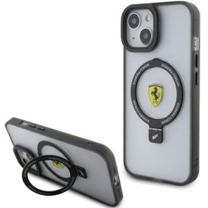 Ferrari FEHMP15MUSCAK Apple iPhone 15 Plus /14 Plus 6.7" juodos spalvos kietas dėklas Ring Stand 2023 Collection
