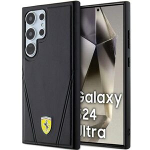 Ferrari FEHMS24LP3BAK S24 Ultra S928 juodos spalvos kietas dėklas Hot Stamp V Lines MagSafe