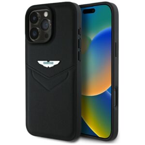 Dėklas Aston Martin HC Leather Victory Design to Apple iPhone 16 Pro juodos spalvos