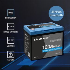 Qoltec 53714 LiFePO4 ličio geležies fosfato akumuliatorius | 12,8 V | 100 Ah | 1280 Wh | „Bluetooth“ | BMS - Image 2