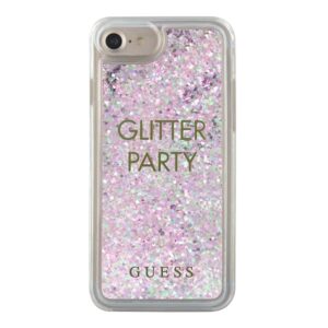 Guess GUHCP7GLUQPU Apple iPhone 6/7/8/SE 2020 / SE 2022 violetinės spalvos kietas dėklas Liquid Glitter Party