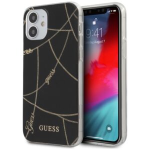 Guess GUHCP12SPCUCHBK Apple iPhone 12 mini 5,4" juodos spalvos kietas dėklas Gold Chain Collection