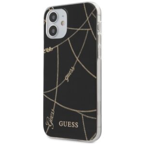 Guess GUHCP12SPCUCHBK Apple iPhone 12 mini 5,4" juodos spalvos kietas dėklas Gold Chain Collection - Image 2