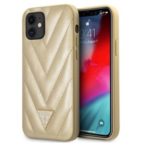Guess GUHCP12SPUVQTMLBE Apple iPhone 12 mini 5,4" gold kietas dėklas V-Quilted Collection