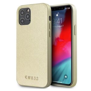 Guess GUHCP12LIGLGO Apple iPhone 12 Pro Max 6,7" gold kietas dėklas Iridescent - Image 1