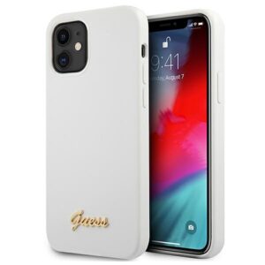 Guess GUHCP12SLSLMGWH Apple iPhone 12 mini 5,4" baltos spalvos kietas dėklas Metal Logo Script