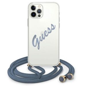 Guess GUHCP12MCRTVSBL Apple iPhone 12/12 Pro 6,1" blue kietas dėklas Script Vintage