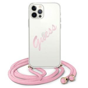 Guess GUHCP12MCRTVSPI Apple iPhone 12/12 Pro 6,1" rožinės spalvos kietas dėklas Script Vintage
