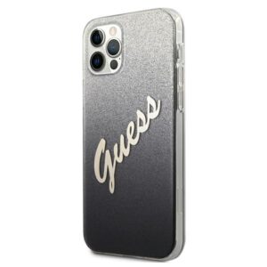 Guess GUHCP12MPCUGLSBK Apple iPhone 12/12 Pro 6,1" juodos spalvos kietas dėklas Glitter Gradient Script - Image 2