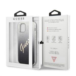 Guess GUHCP12MPCUGLSBK Apple iPhone 12/12 Pro 6,1" juodos spalvos kietas dėklas Glitter Gradient Script - Image 8
