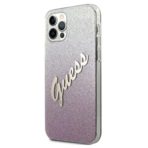 Guess GUHCP12MPCUGLSPI Apple iPhone 12/12 Pro 6,1" rožinės spalvos kietas dėklas Glitter Gradient Script - Image 2