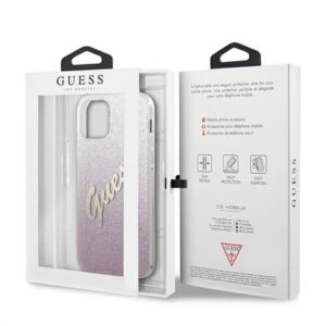 Guess GUHCP12MPCUGLSPI Apple iPhone 12/12 Pro 6,1" rožinės spalvos kietas dėklas Glitter Gradient Script - Image 8