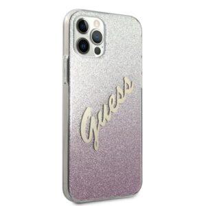 Guess GUHCP12LPCUGLSPI Apple iPhone 12 Pro Max 6,7" rožinės spalvos kietas dėklas Glitter Gradient Script - Image 4