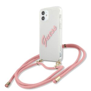 Guess GUHCP12SCRTVSPI Apple iPhone 12 mini 5,4" rožinės spalvos kietas dėklas Script Vintage
