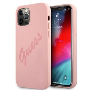 Guess GUHCP12LLSVSPI Apple iPhone 12 Pro Max 6,7" rožinės spalvos kietas dėklas Script Vintage