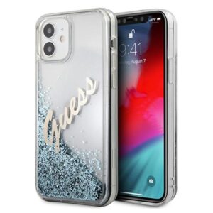 Guess GUHCP12SGLVSBL Apple iPhone 12 mini 5,4" blue kietas dėklas Glitter Vintage Script - Image 1
