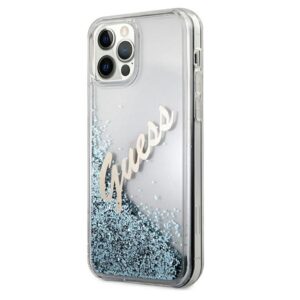 Guess GUHCP12LGLVSBL Apple iPhone 12 Pro Max 6,7" blue kietas dėklas Glitter Vintage Script - Image 2