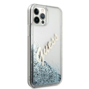 Guess GUHCP12LGLVSBL Apple iPhone 12 Pro Max 6,7" blue kietas dėklas Glitter Vintage Script - Image 4