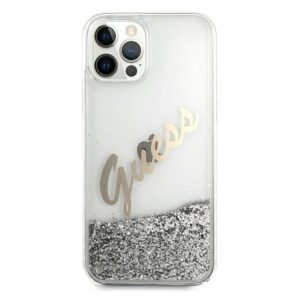 Guess GUHCP12LGLVSSI Apple iPhone 12 Pro Max 6,7" silver kietas dėklas Glitter Vintage Script - Image 3