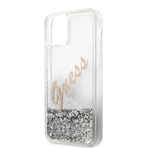 Guess GUHCP12LGLVSSI Apple iPhone 12 Pro Max 6,7" silver kietas dėklas Glitter Vintage Script - Image 7