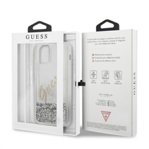 Guess GUHCP12LGLVSSI Apple iPhone 12 Pro Max 6,7" silver kietas dėklas Glitter Vintage Script - Image 9