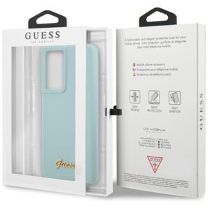 Guess GUHCS21LLSLMGLB S21 Ultra G998 blue kietas dėklas Silicone Script Metal Logo - Image 7