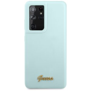 Guess GUHCS21LLSLMGLB S21 Ultra G998 blue kietas dėklas Silicone Script Metal Logo - Image 2