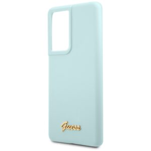 Guess GUHCS21LLSLMGLB S21 Ultra G998 blue kietas dėklas Silicone Script Metal Logo - Image 4