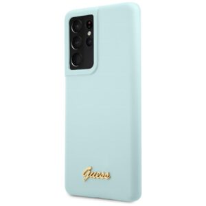 Guess GUHCS21LLSLMGLB S21 Ultra G998 blue kietas dėklas Silicone Script Metal Logo - Image 6