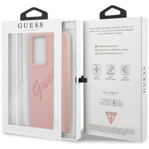Guess GUHCS21LLSVSPI S21 Ultra G998 rožinės spalvos kietas dėklas Script Vintage - Image 8
