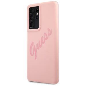 Guess GUHCS21LLSVSPI S21 Ultra G998 rožinės spalvos kietas dėklas Script Vintage - Image 2
