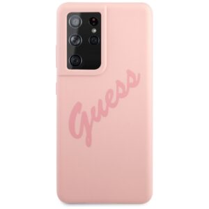 Guess GUHCS21LLSVSPI S21 Ultra G998 rožinės spalvos kietas dėklas Script Vintage - Image 3