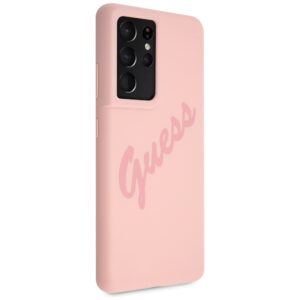 Guess GUHCS21LLSVSPI S21 Ultra G998 rožinės spalvos kietas dėklas Script Vintage - Image 4